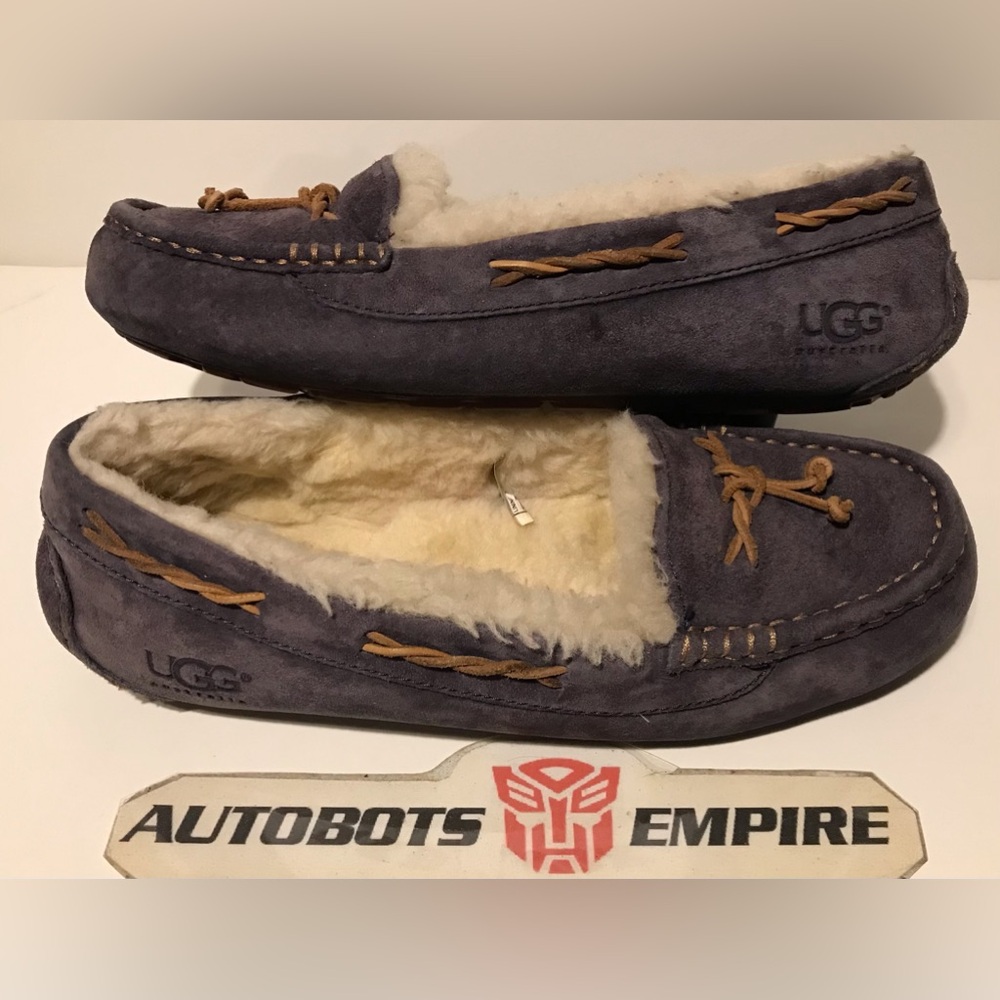 Vintage Womens UGG BRETT SUEDE PURPLE MOCCASIN SHERPA FUR Slipper 10 Coach Kors